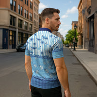 Hawaii Christmas In July Zipper Polo Shirt Sky Blue Mele Kalikimaka Sea Animals DT05 - Polynesian Pride