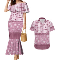 Hawaii Christmas In July Couples Matching Mermaid Dress and Hawaiian Shirt Dusty Pink Mele Kalikimaka Sea Animals