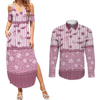 Hawaii Christmas In July Couples Matching Summer Maxi Dress and Long Sleeve Button Shirt Dusty Pink Mele Kalikimaka Sea Animals