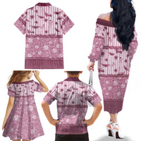 Hawaii Christmas In July Family Matching Off The Shoulder Long Sleeve Dress and Hawaiian Shirt Dusty Pink Mele Kalikimaka Sea Animals DT05 Mom's Dress Pink - Polynesian Pride