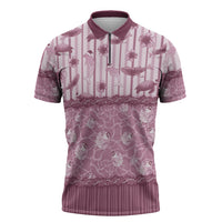 Hawaii Christmas In July Zipper Polo Shirt Dusty Pink Mele Kalikimaka Sea Animals