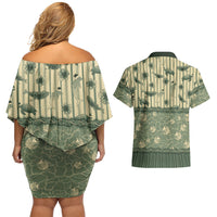 Hawaii Christmas In July Couples Matching Off Shoulder Short Dress and Hawaiian Shirt Olive Green Mele Kalikimaka Sea Animals