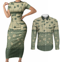 Hawaii Christmas In July Couples Matching Short Sleeve Bodycon Dress and Long Sleeve Button Shirt Olive Green Mele Kalikimaka Sea Animals DT05 Green - Polynesian Pride