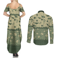 Hawaii Christmas In July Couples Matching Summer Maxi Dress and Long Sleeve Button Shirt Olive Green Mele Kalikimaka Sea Animals