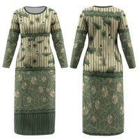 Hawaii Christmas In July Family Matching Long Sleeve Bodycon Dress and Hawaiian Shirt Olive Green Mele Kalikimaka Sea Animals DT05 Mom's Dress Green - Polynesian Pride