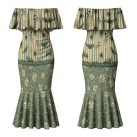 Hawaii Christmas In July Family Matching Mermaid Dress and Hawaiian Shirt Olive Green Mele Kalikimaka Sea Animals DT05 Mom's Dress Green - Polynesian Pride