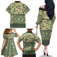 Hawaii Christmas In July Family Matching Off The Shoulder Long Sleeve Dress and Hawaiian Shirt Olive Green Mele Kalikimaka Sea Animals DT05 Mom's Dress Green - Polynesian Pride