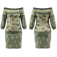 Hawaii Christmas In July Family Matching Off The Shoulder Long Sleeve Dress and Hawaiian Shirt Olive Green Mele Kalikimaka Sea Animals DT05 Mom's Dress Green - Polynesian Pride
