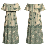 Hawaii Christmas In July Family Matching Off Shoulder Maxi Dress and Hawaiian Shirt Olive Green Mele Kalikimaka Sea Animals DT05 Mom's Dress Green - Polynesian Pride