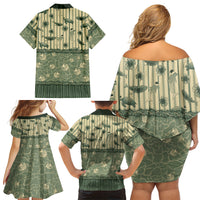 Hawaii Christmas In July Family Matching Off Shoulder Short Dress and Hawaiian Shirt Olive Green Mele Kalikimaka Sea Animals DT05 Mom's Dress Green - Polynesian Pride