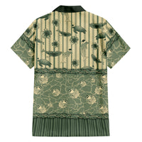 Hawaii Christmas In July Family Matching Off Shoulder Short Dress and Hawaiian Shirt Olive Green Mele Kalikimaka Sea Animals DT05 Dad's Shirt - Long Sleeve Green - Polynesian Pride