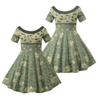 Hawaii Christmas In July Family Matching Puletasi and Hawaiian Shirt Olive Green Mele Kalikimaka Sea Animals DT05 Daughter's Dress Green - Polynesian Pride