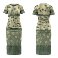 Hawaii Christmas In July Family Matching Short Sleeve Bodycon Dress and Hawaiian Shirt Olive Green Mele Kalikimaka Sea Animals DT05 Mom's Dress Green - Polynesian Pride