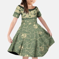 Hawaii Christmas In July Kid Short Sleeve Dress Olive Green Mele Kalikimaka Sea Animals