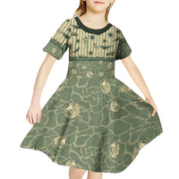 Hawaii Christmas In July Kid Short Sleeve Dress Olive Green Mele Kalikimaka Sea Animals