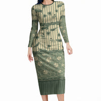 Hawaii Christmas In July Long Sleeve Bodycon Dress Olive Green Mele Kalikimaka Sea Animals DT05 Long Dress Green - Polynesian Pride