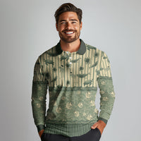 Hawaii Christmas In July Long Sleeve Polo Shirt Olive Green Mele Kalikimaka Sea Animals