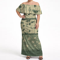 Hawaii Christmas In July Off Shoulder Maxi Dress Olive Green Mele Kalikimaka Sea Animals DT05 Women Green - Polynesian Pride