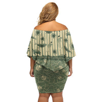 Hawaii Christmas In July Off Shoulder Short Dress Olive Green Mele Kalikimaka Sea Animals