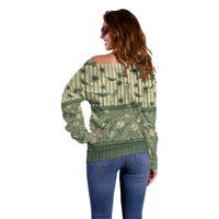 Hawaii Christmas In July Off Shoulder Sweater Olive Green Mele Kalikimaka Sea Animals