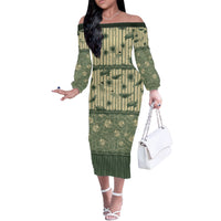 Hawaii Christmas In July Off The Shoulder Long Sleeve Dress Olive Green Mele Kalikimaka Sea Animals