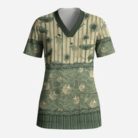 Hawaii Christmas In July Scrub Top Olive Green Mele Kalikimaka Sea Animals