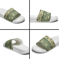 Hawaii Christmas In July Slide Sandals Olive Green Mele Kalikimaka Sea Animals