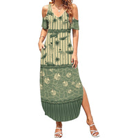 Hawaii Christmas In July Summer Maxi Dress Olive Green Mele Kalikimaka Sea Animals DT05 Women Green - Polynesian Pride
