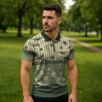 Hawaii Christmas In July Zipper Polo Shirt Olive Green Mele Kalikimaka Sea Animals