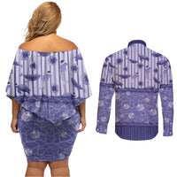 Hawaii Christmas In July Couples Matching Off Shoulder Short Dress and Long Sleeve Button Shirt Amethyst Purple Mele Kalikimaka Sea Animals