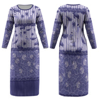 Hawaii Christmas In July Family Matching Long Sleeve Bodycon Dress and Hawaiian Shirt Amethyst Purple Mele Kalikimaka Sea Animals DT05 Mom's Dress Purple - Polynesian Pride