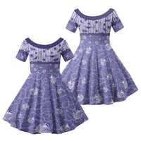 Hawaii Christmas In July Family Matching Off Shoulder Short Dress and Hawaiian Shirt Amethyst Purple Mele Kalikimaka Sea Animals DT05 Daughter's Dress Purple - Polynesian Pride