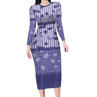 Hawaii Christmas In July Long Sleeve Bodycon Dress Amethyst Purple Mele Kalikimaka Sea Animals DT05 Long Dress Purple - Polynesian Pride