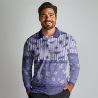 Hawaii Christmas In July Long Sleeve Polo Shirt Amethyst Purple Mele Kalikimaka Sea Animals