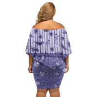 Hawaii Christmas In July Off Shoulder Short Dress Amethyst Purple Mele Kalikimaka Sea Animals