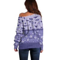 Hawaii Christmas In July Off Shoulder Sweater Amethyst Purple Mele Kalikimaka Sea Animals