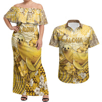 Hawaii Banana Seal Couples Matching Off Shoulder Maxi Dress and Hawaiian Shirt Ilio Holo I Ka Uaua Aloha DT05 Yellow - Polynesian Pride
