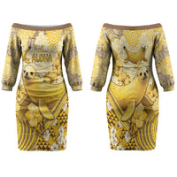 Hawaii Banana Seal Family Matching Off The Shoulder Long Sleeve Dress and Hawaiian Shirt Ilio Holo I Ka Uaua Aloha DT05 Mom's Dress Yellow - Polynesian Pride
