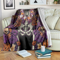 Hawaii Halloween Blanket Skeleton Bones Flower Lei Tropical Floral DT05 Black - Polynesian Pride