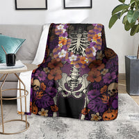 Hawaii Halloween Blanket Skeleton Bones Flower Lei Tropical Floral DT05 - Polynesian Pride