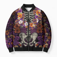 Hawaii Halloween Bomber Puffer Jacket Skeleton Bones Flower Lei Tropical Floral DT05 Unisex Black - Polynesian Pride