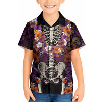 Hawaii Halloween Kid Hawaiian Shirt Skeleton Bones Flower Lei Tropical Floral DT05 Kid Black - Polynesian Pride