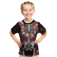 Hawaii Halloween Kid T Shirt Skeleton Bones Flower Lei Tropical Floral DT05 Black - Polynesian Pride