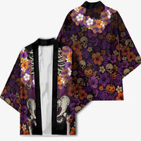 Hawaii Halloween Kimono Skeleton Bones Flower Lei Tropical Floral DT05 - Polynesian Pride
