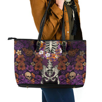 Hawaii Halloween Leather Tote Bag Skeleton Bones Flower Lei Tropical Floral DT05 - Polynesian Pride