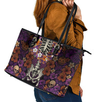 Hawaii Halloween Leather Tote Bag Skeleton Bones Flower Lei Tropical Floral DT05 - Polynesian Pride