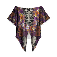 Hawaii Halloween Off Shoulder Wrap Waist Top Skeleton Bones Flower Lei Tropical Floral DT05 - Polynesian Pride