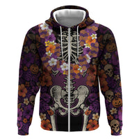 Hawaii Halloween Zip Hoodie Skeleton Bones Flower Lei Tropical Floral DT05 Zip Hoodie Black - Polynesian Pride