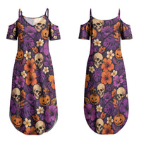 Hawaii Halloween Couples Matching Summer Maxi Dress and Hawaiian Shirt Skeleton Pumpkin Hawaiian Flower Tribal DT05 - Polynesian Pride