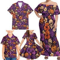 Hawaii Halloween Family Matching Off Shoulder Maxi Dress and Hawaiian Shirt Skeleton Pumpkin Hawaiian Flower Tribal DT05 - Polynesian Pride